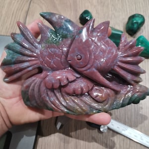 Ocean Jasper, Natural Stone Fish Statue Sculpture
