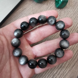 Obsidian Silver Reflection, Bead of +14 mm top quality