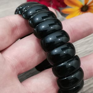 Obsidienne Noir,  bracelet Sur Mesure -> Perle demi lune large de 22 sur 11 Mm, Fabrication longueur sur mesure