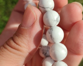 Bracelet en Howlite blanc , Perles diamètre 10 mm