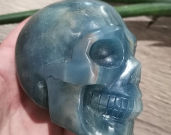 Skullis クリスタルスカル、2.0インチ ブルーオニキス 手彫り 