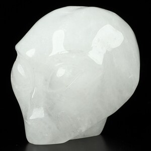 Peut inclure: Un crâne de cristal blanc sculpté en forme de tête extraterrestre. Le crâne est lisse et poli, avec des détails précis.
