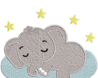 Baby-Elefant-Wolke-Sterne-Stickerei-Design