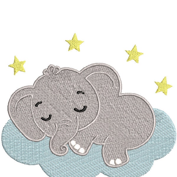 Baby Elephant Cloud Stars Embroidery Design
