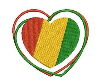 May include: A red, yellow, and green heart-shaped flag with a white outline.