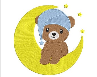 Teddy Bear Moon Embroidery Design 5 sizes 2-6 inches