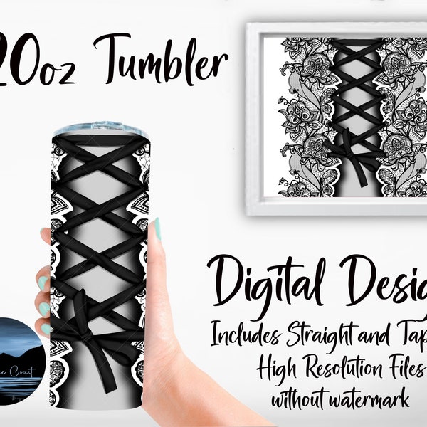 20 oz Tumbler Digital Download - Black Corset - Lace Tied