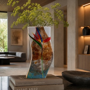 Signed F. Lozio Handmade Ceramic Vase | Gold Leaf Art Vase | Contemporary Studio Pottery | Sculptural Bird of Paradise Vase | Modern Home