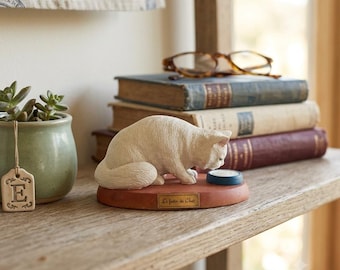 Figura vintage francesa de gato "Le Festin du Chat", estatua de un lindo gato blanco bebiendo leche, figura coleccionable, regalo para amantes de los gatos.
