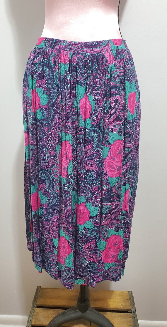 1980's Floral-and-Paisley Pleated Skirt