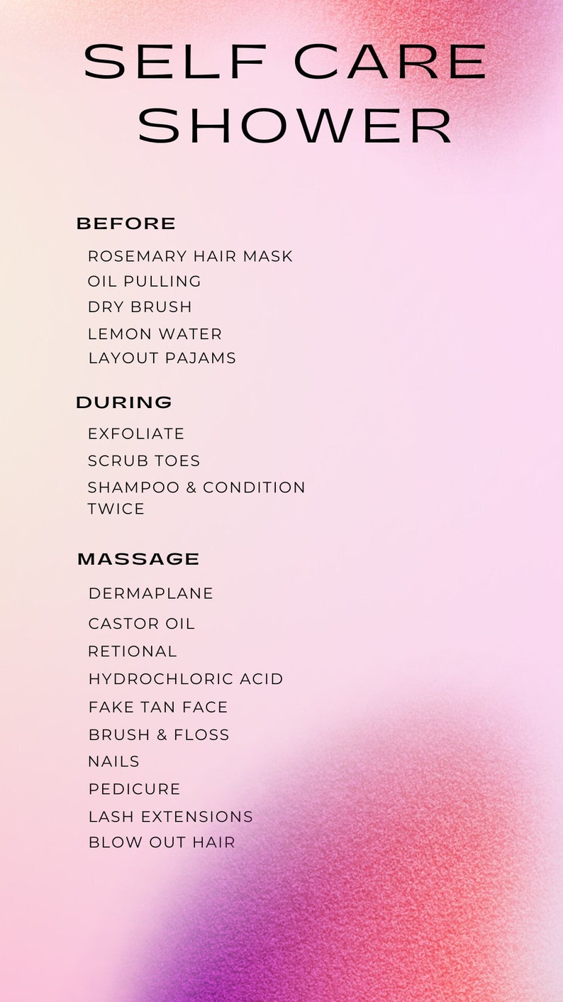 Self Care Shower Checklist Etsy