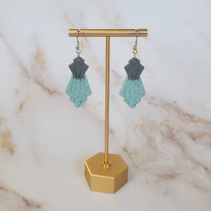 Teal and Grey Granite Polymer Clay Dangle Earrings