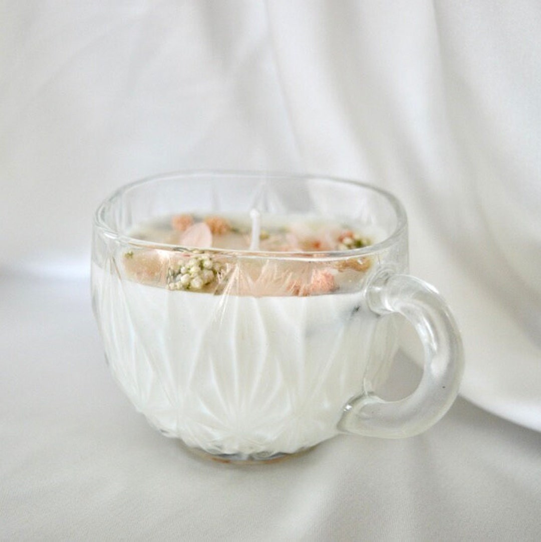 DRIED FLOWER CANDLES / Teacup Candles / Floral Candles / Handmade Soy
