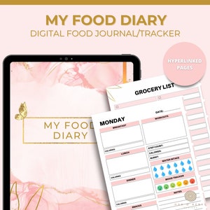 Digital Food Journal Calorie Tracker, Weekly Meal Planner, Health Tracker Log, Diet Diary, Daily food water exercise tracker