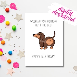 Cartão de aniversário do cão do Wiener | Cartão de aniversário do Dachshund | Cartão da extremidade do cão | Cartão de aniversário do amante do cão | Cartão de aniversário digital | Cartão imprimível | cartão 5x7