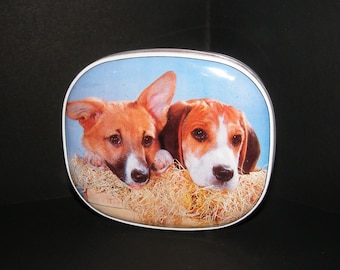 Vintage 1960s Toffee Tin Puppy Dog Tin Beagle Dog Jack Russell Terrier