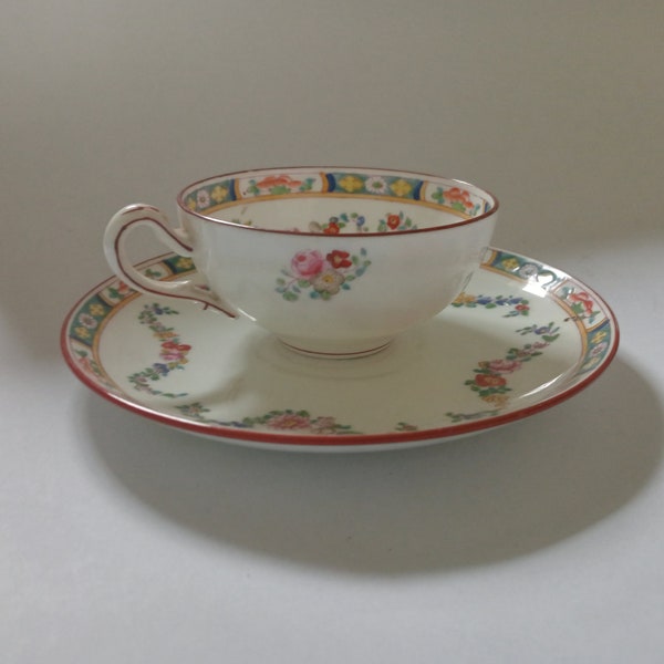 Antique Minton Roses Garland Porcelain Cup and Saucer Footed