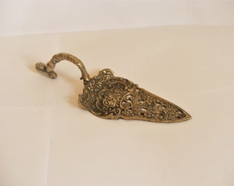 Antique Art Nouveau Pierced Brass Cake Server with Mermaid Handle Stamped