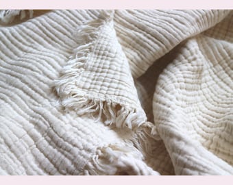 Fringed Muslin Baby Blanket: 8-Layer Natural Turkish Cotton (47"x47")