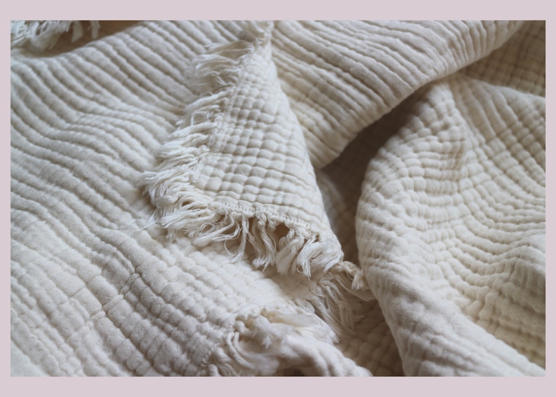 8layer White Muslin Baby Blanket With Lace, 100 Natural Cotton