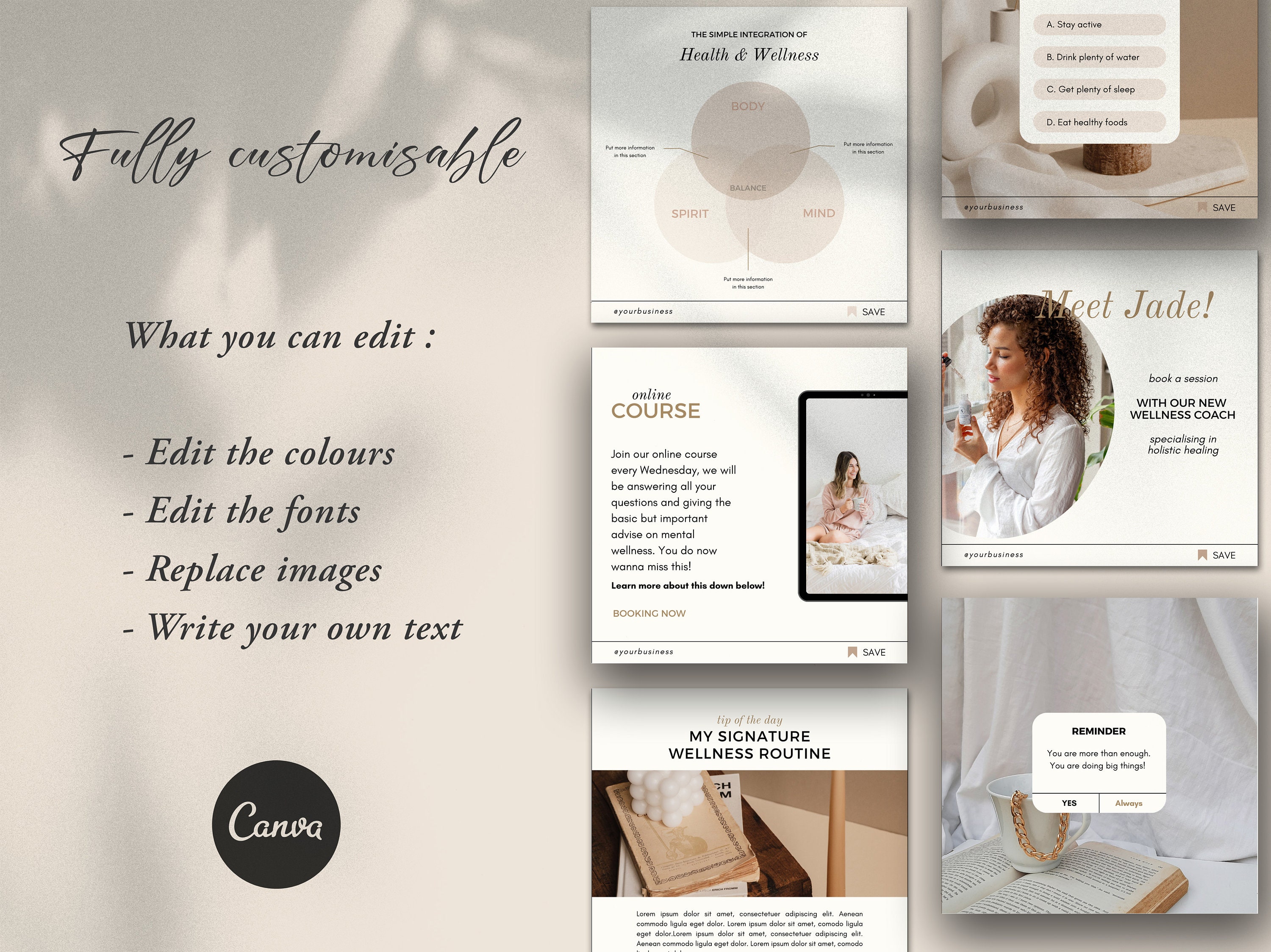 Health and Wellness Instagram Templates Neutral Canva - Etsy