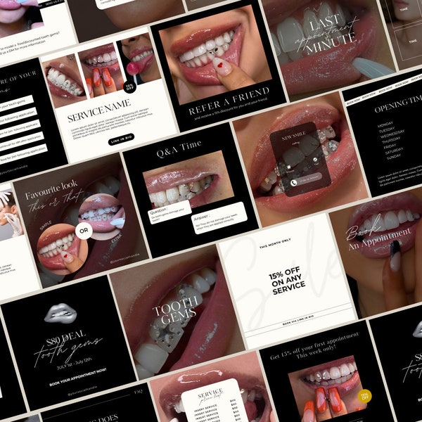 110+ Tooth Gem Instagram Templates,Dental Jewelry Instagram Template,Tooth Charms Instagram Post Template,Tooth Jewelry  Social Media,Dental