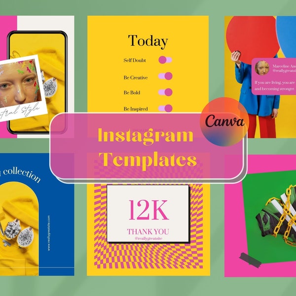 50 Bright Bold Colorful Funky  Instagram post templates | engagement boost posts | pink orange green blue | business  Template |