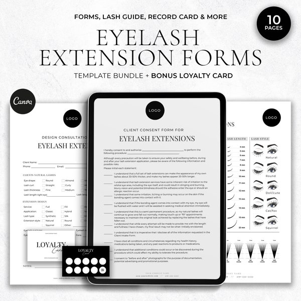 Professional Eyelash Extension Forms, Editable Lash Consent Forms, Lash Tech Consultation Templates ,Lash Forms, Eyelash Mapping Card
