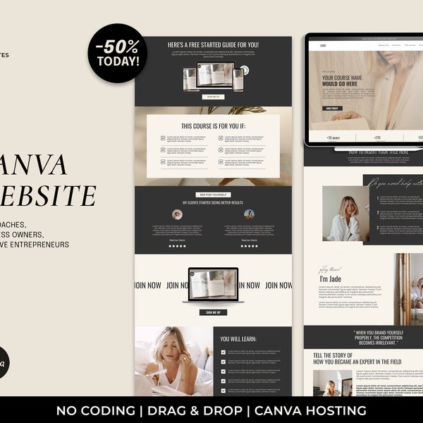 Canva Website Template, Sales Page Template Coaching Website, Editable Landing Page Template, Website Templates, Coaching, One Page Website
