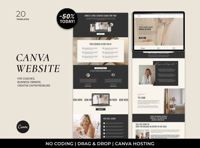 Canva Website Template, Sales Page Template Coaching Website, Editable Landing Page Template, Website Templates, Coaching, One Page Website image 1