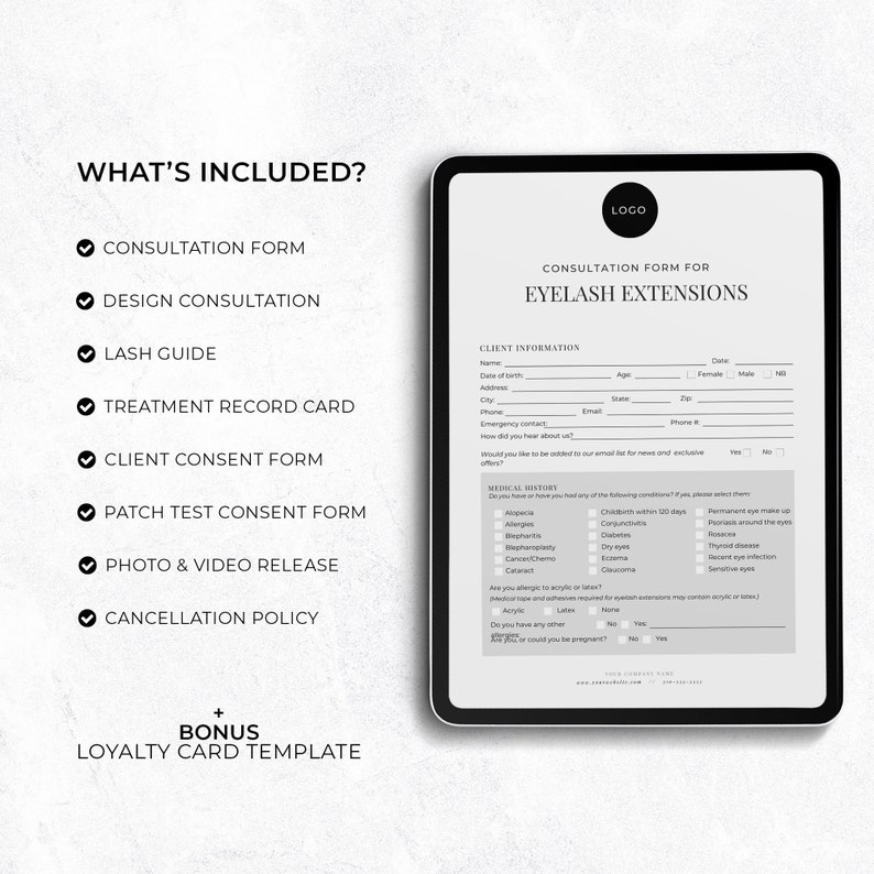Professional Eyelash Extension Forms, Editable Lash Consent Forms, Lash