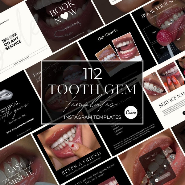 Tooth Gem Instagram Templates, Dental Jewelry Instagram Template, Tooth Charms Instagram Post Template, Tooth Jewelry  Social Media, Dental