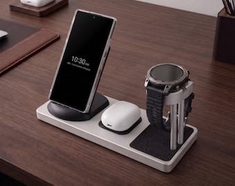 Aluminum Garmin Watch Charging Stand (Venu X1, Fenix 7/8, EPIX, S70, ETC) Wireless Combo with Headphone Charger