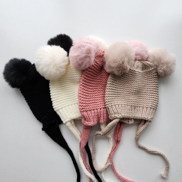 Knit Pom Pom Hat | Baby Beanie | Gender Neutral | Baby and Toddler Size | Lined | Spring Hat