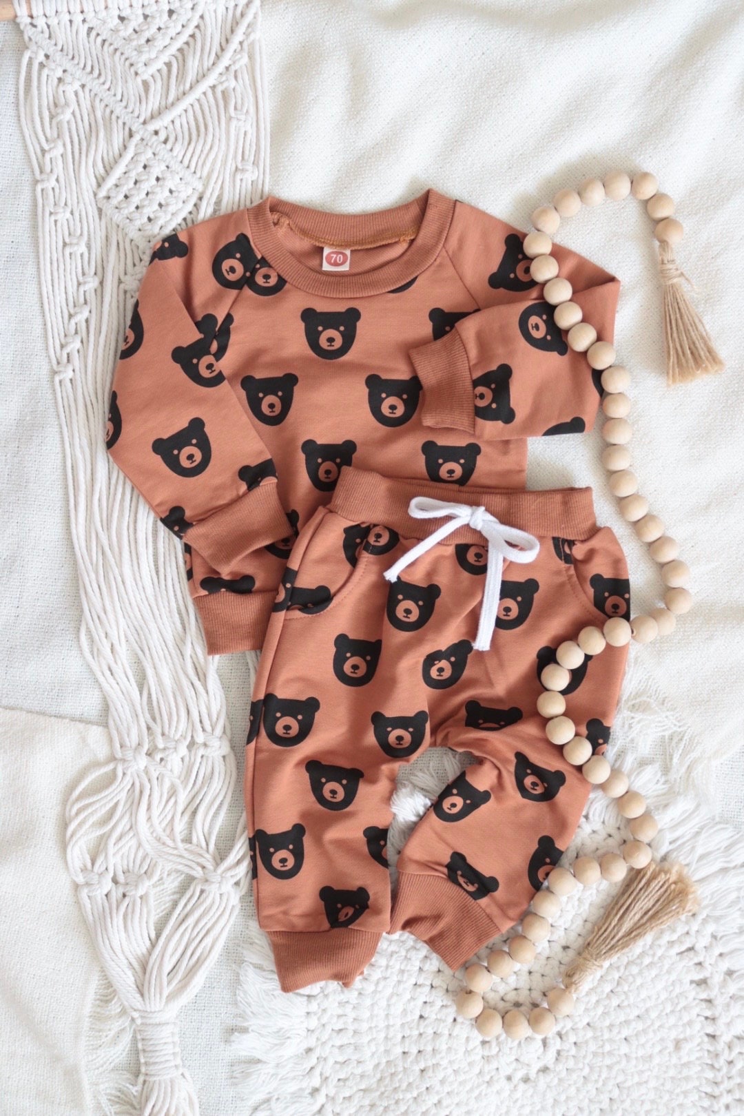 Teddy Bear Lounge Set Gender Neutral 2 Piece Outfit Baby Jogger Toddler