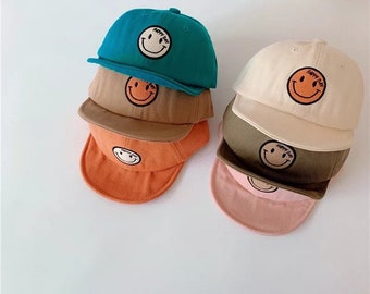 Happy Day Caps | Summer Hat | Baby Sun Visor | Toddler Baseball Cap | Retro | Vintage Baby Hat | Spring | Velcro back strap | Gender Neutral