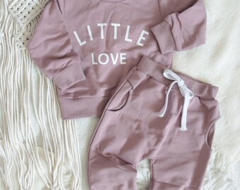 Little Love Lounge Set | Neutral | 2 Piece Outfit | Baby Jogger | Toddler | Valentines Day | Birthday Gift | Baby Shower | Cotton | Retro