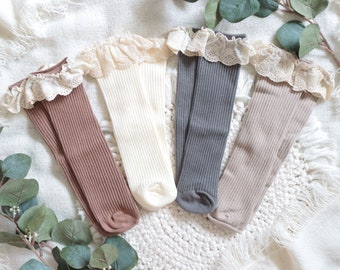 Lace Top Knee High Socks | Ribbed Socks | Tights | Baby | Sizes 0-8T | modern | Boho | Birthday Gift | Baby Shower | Photoshoot Outfit