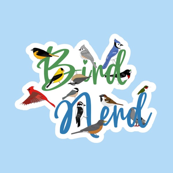 Bird Nerd, Birds, Waterproof Stickers, Water Bottle, Laptop, Backyard Birds, Stickers, Bird Decals, Binoculars, Bird Watching, S76