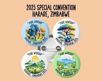 2025 Special Convention, Harare, Zimbabwe, Pure Worship Convention, Convention Button Pins, JW Gifts, JW, Convention Gifts, S271-274