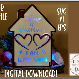 LIGHT UP Home SVG Sign, Laser Cut File, Svg File, Digital Design, Valentines Day, Gift