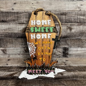 HALLOWEEN DOOR Sign SVG File, Laser Cut File, Glowforge File, Digital Design, Halloween Decor, Coffin Sign