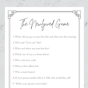 The Newlywed Game for Wedding, Party, Reception, Anniversary | 5x7 | Digital Files | Printable