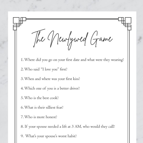 The Newlywed Game for Wedding, Party, Reception, Anniversary | 5x7 | Digital Files | Printable