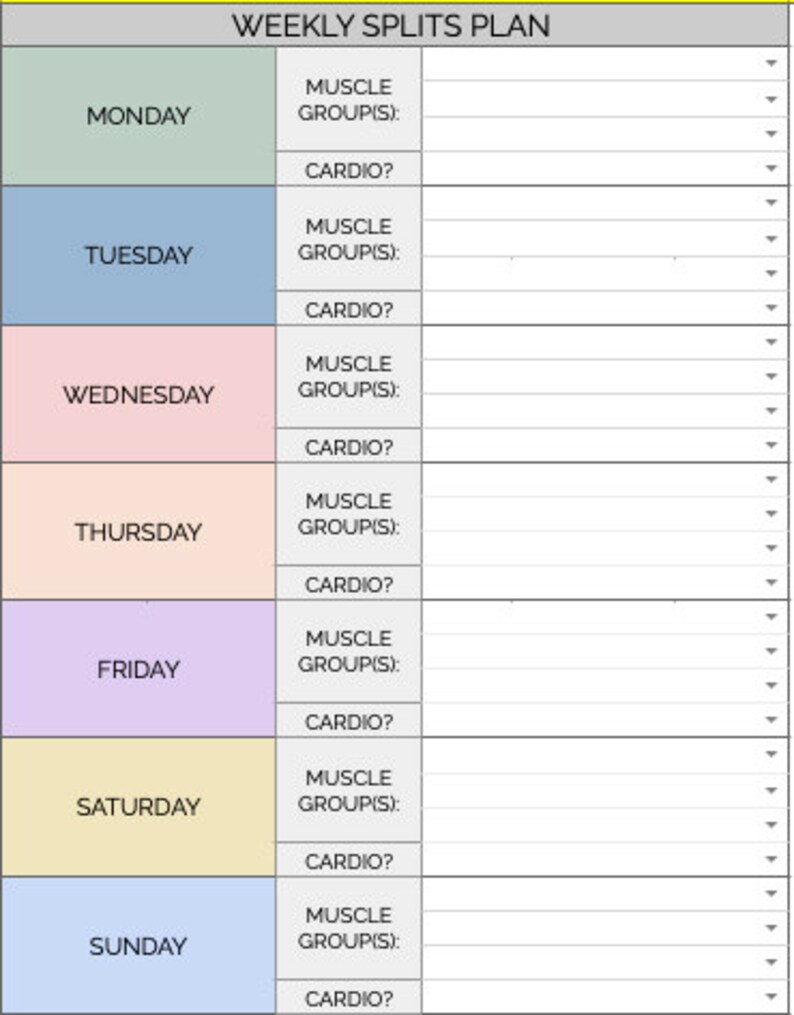 Google Sheets Weekly Workout Planner Organize Your Fitness Etsy