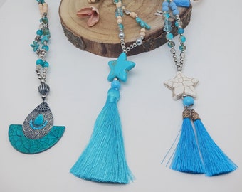 The madness of blue boho long necklace