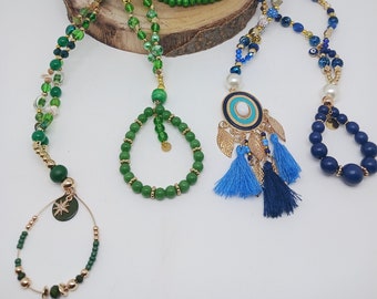 Chic green and blue women's long necklaces