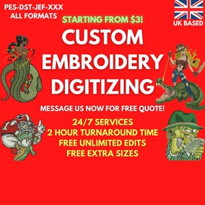 Custom Embroidery Digitizing, Logo Digitizing, Embroidery Digitizing Service, Image Digitizing Embroidery, Custom Digitize