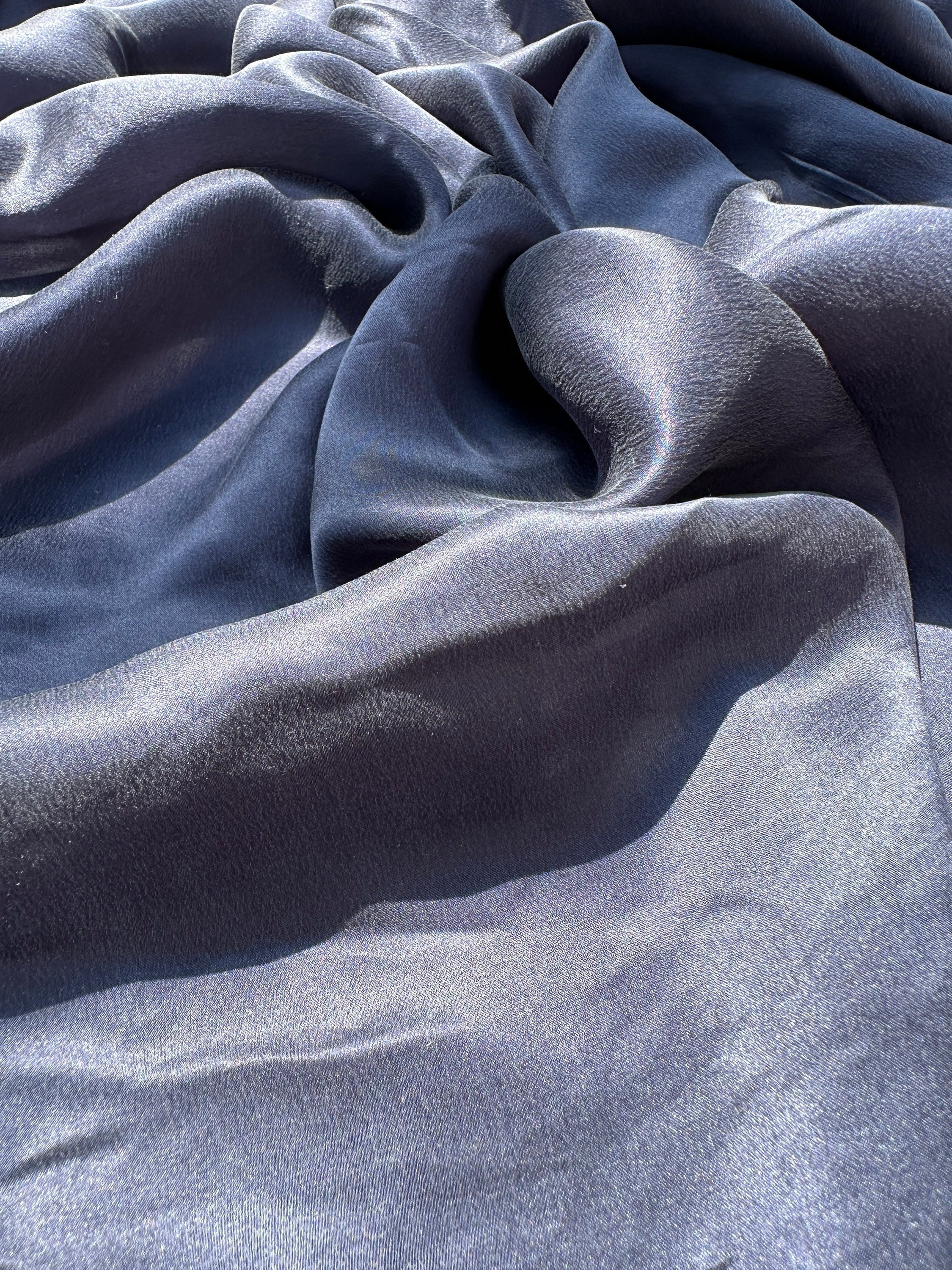 Black Silk fabric by the yard - Natural silk - Pure Mulberry Silk - Ha