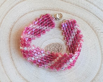 Pink fuchsia flat beaded sparkling bracelet